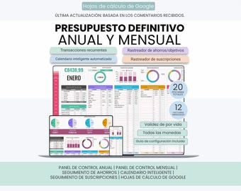 Spanish Ultimate Budget Planner / Planificador de Presupuesto Mensual y Anual / Planificador de Presupuesto Mensual y Anual en Google Sheets