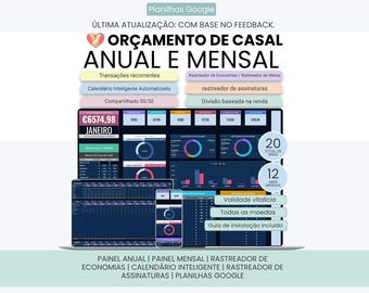 Portuguese Couple Budget Planner, Orçamento para casais, Calendário, Subscrição - Google Sheets