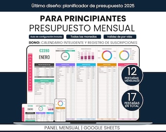 Planificador de presupuesto mensual en español / Presupuesto Mensual en Google Sheets / Control de Gastos y Finanzas / Seguimiento de Ahorros