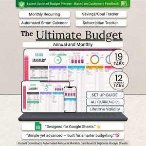 Ultimate Annual and Monthly Budget Planner | Sinking Funds / Goal Tracker | Smart Calendar | Subscription Tracker | Google Sheets