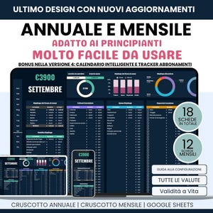Italian Ultimate Budget Planner, Pianificatore di Bilancio, Tracker dei Risparmi, Calendario , Gestione Abbonamenti - Google Sheets