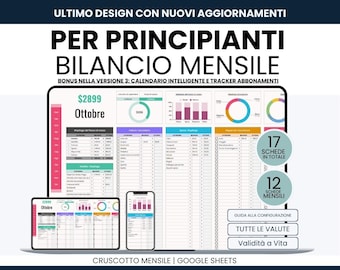 Pianificatore di Budget Mensile Google Sheets / Foglio di Monitoraggio delle Spese / Tracker di Budget Digitale / Gestione del Denaro