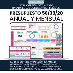 Español 50/30/20 Budget / Presupuesto 50 30 20 / Plantillas de Finanzas Personales 50 30 20 / Planificador de Presupuesto 50 30 20