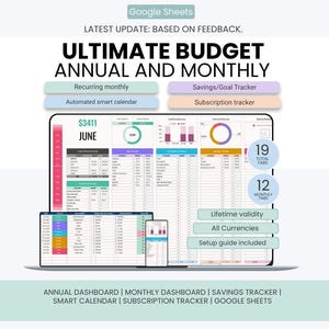 Ultimate Annual Budget Spreadsheet | Sinking Funds / Goal Tracker | Calendar | Subscription Tracker | Annual Monthly Budget Google Sheets