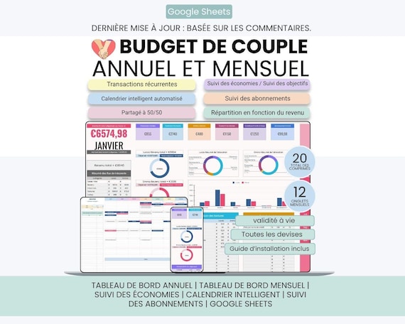 French Couple Budget Planner | Planificateur de budget pour couples, Suivi de l'épargne, Calendrier, Suivi des abonnements | Google Sheet