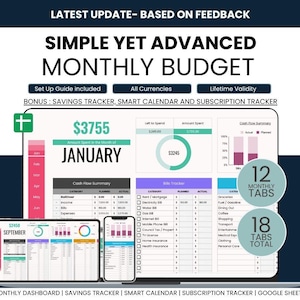 Smart månadsbudgetplanerare | Ny uppdatering | Sparspårare / Målspårare | Smart kalender | Prenumerationsspårare | Endast Google Sheets