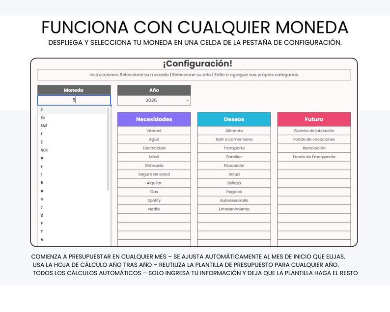 Español 50/30/20 Budget / Presupuesto 50 30 20 / Plantillas de Finanzas ...