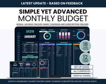 Smart Monthly Budget Planner | Budget Planner Sheets | Savings Tracker | Smart Calendar | Subscription Tracker | Google Sheets Only