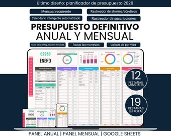 Spanish Ultimate Budget Planner / Planificador de Presupuesto Mensual y Anual / Planificador de Presupuesto Mensual y Anual en Google Sheets