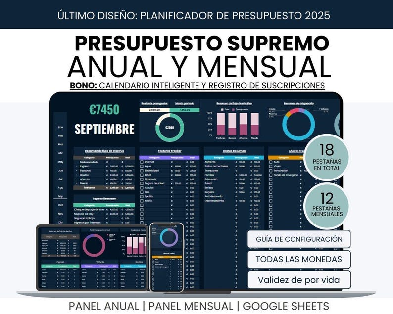 Spanish Ultimate Budget Planner | Planificador De Presupuesto Mensual Y ...