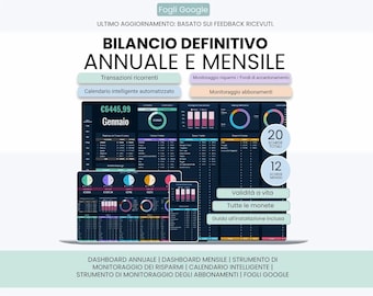 Italian Ultimate Budget Planner, Pianificatore di Bilancio, Tracker dei Risparmi, Calendario , Gestione Abbonamenti - Google Sheets