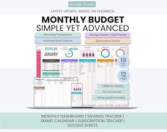 Smart Monthly Budget Planner | New Update | Savings Tracker / Goal Tracker | Smart Calendar | Subscription Tracker | Google Sheets Only