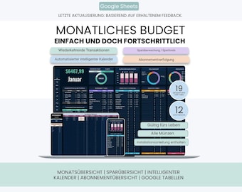 German Monthly Budget Planner | Monatlicher Budgetplaner für Google Tabellen | Ausgaben-Tracker Tabelle | Digitaler Budget-Tracker