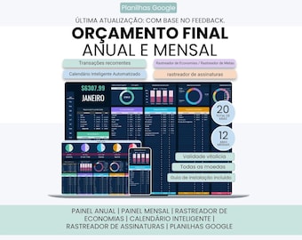 Portuguese Ultimate Annual and Monthly Budget Planner, Planejador Definitivo de Orçamento Anual e Mensal - Google Sheets