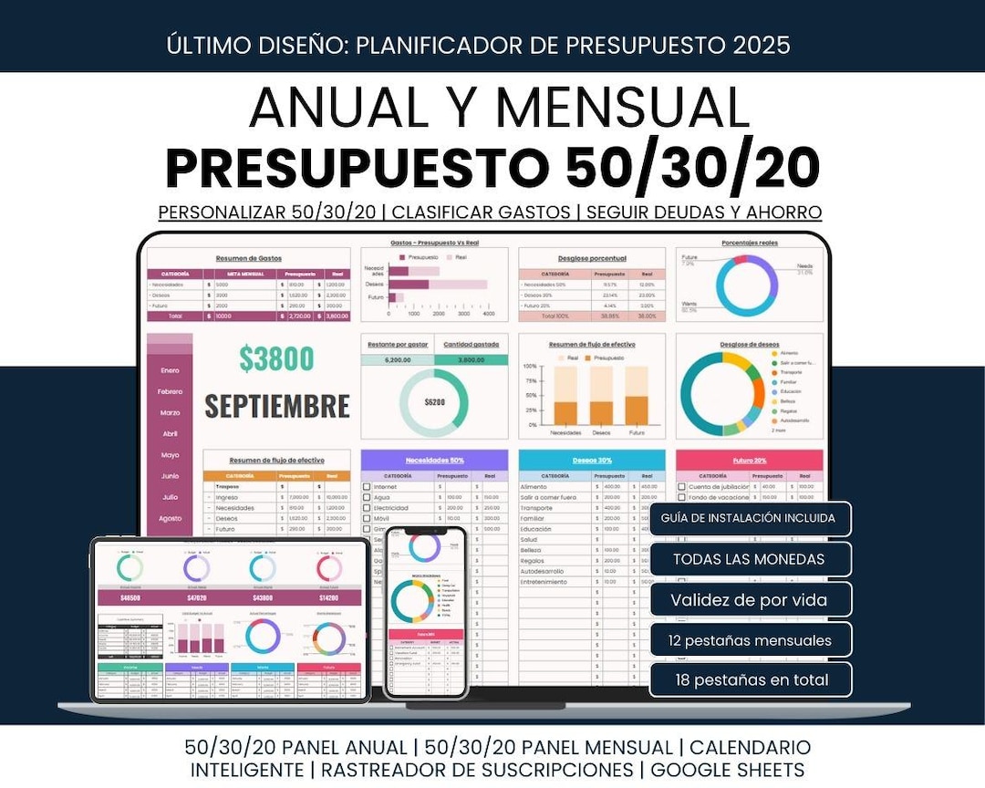 Español 50/30/20 Budget / Presupuesto 50 30 20 / Plantillas de Finanzas ...