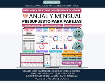 Spanish Couple Budget Planner / Planificador de Presupuesto para Parejas en Español para Google Sheets / Panel Anual y Mensual