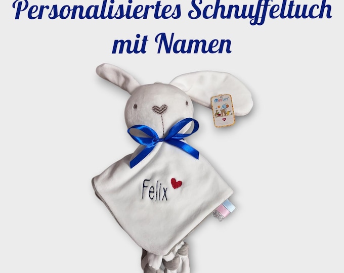 Personalized cuddly toy with name – soft toy with rattle/pacifier holder – baby gift for birth/christening/baby shower