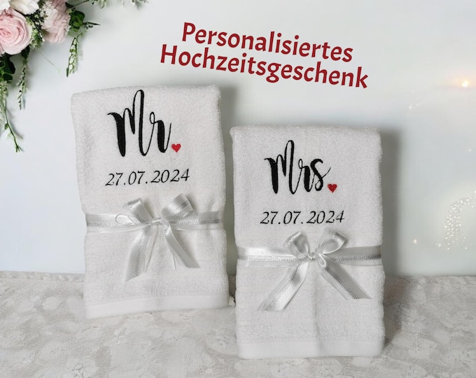 Personalized towel set "Mr. & Mrs."/ embroidered towel/ gift for bride and groom/ wedding decoration/ wedding gift/ gift idea
