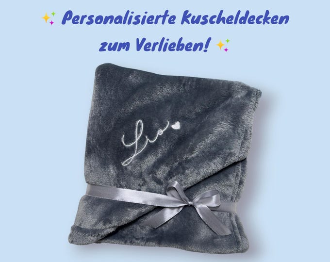 Cuddly blanket personalized with name – gift for baby, child & adult – embroidered blanket 50x100 or 130x150 – 13 colors