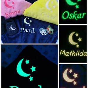 GLOWING BLANKET, Personalized Blanket, Embroidered Name Blanket, Birthday Gift, Living Blanket, Glow in the Dark, 9 Colors, 70 x 100 cm