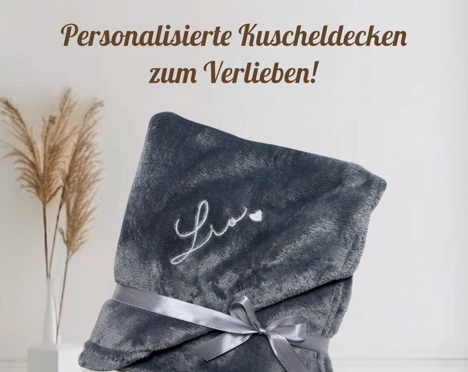 Cuddly blanket personalized with name – gift for baby, child & adult – embroidered blanket 50x100 or 130x150 – 13 colors