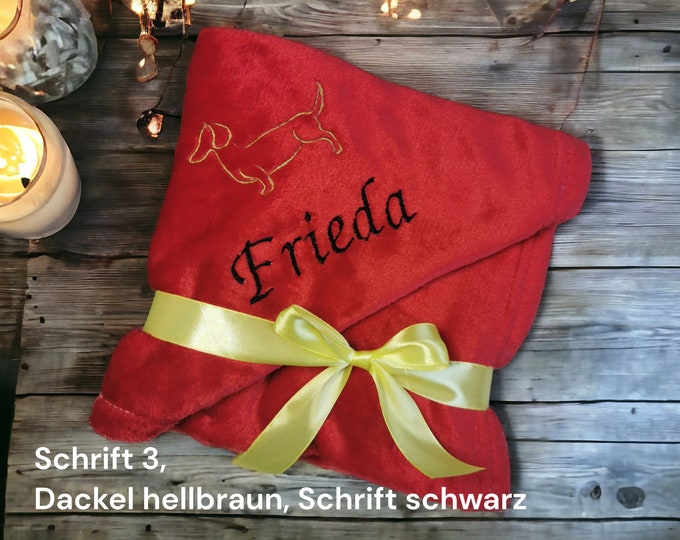 DACKEL Personalized Dog Blanket, Dachshund Fans, Dachshund, Embroidered Name Blanket, Dog Blanket, Animals, Dog, Dog Toy, 11 Colors, 2 Sizes