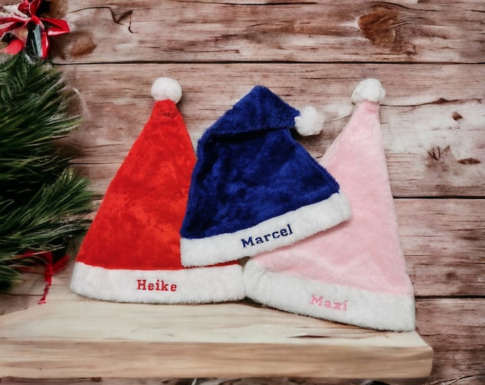 Personalized Christmas hat with name, embroidered with name, winter hat, 3 colors, adults, red, pink, blue, Christmas, gift