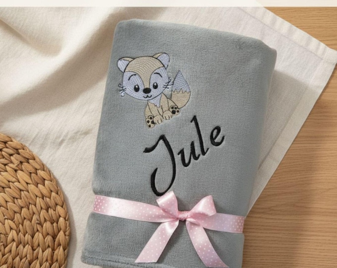 FOX Personalized Cuddle Blanket with Name – Baby Blanket Embroidered with Motif – Gift for Birth or Christening – Soft Baby Blanket Made of Coral Fleece