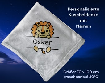 Kinderdecke personalisiert/Namensdecke/individuell gestalten/Name und Tiermotiv/Junge/Mädchen/Geburtstag/Taufe/Feiertage/Kinderzimmer/70x100