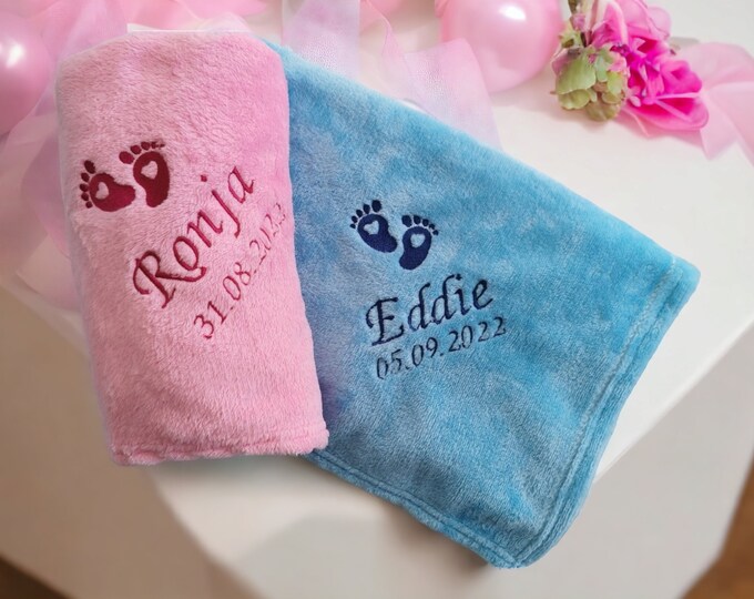 Personalized Baby Blanket, Embroidered Name Blanket, Cuddly Blanket, Birthday Gift, Christening Gift, Children's Room, 6 Colors, 70 x 100 cm