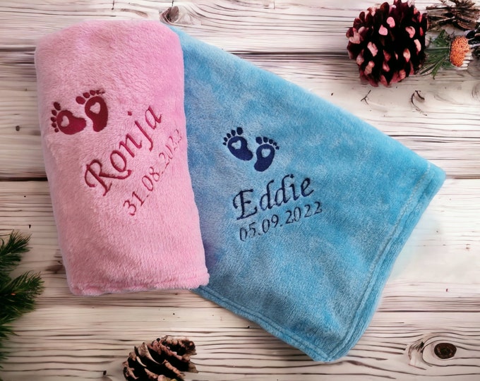 Personalized Baby Blanket, Embroidered Name Blanket, Cuddly Blanket, Birthday Gift, Christening Gift, Children's Room, 6 Colors, 70 x 100 cm