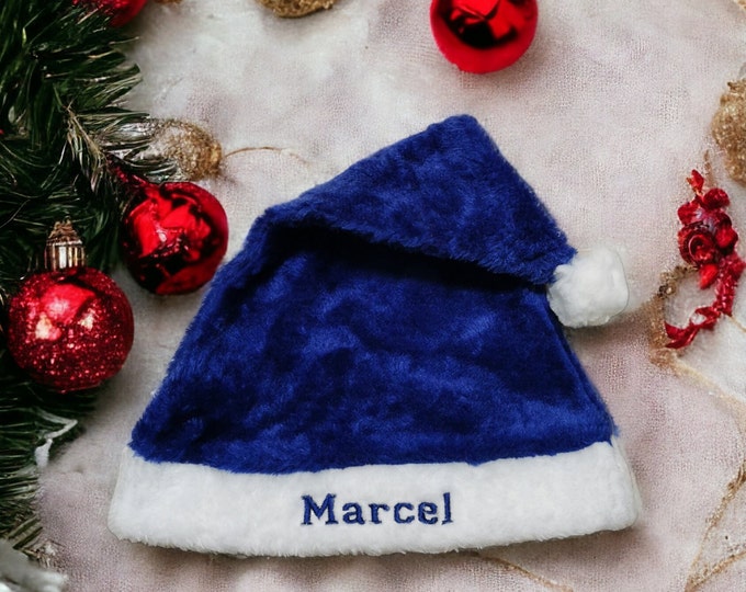 BLUE Personalized Christmas Hat with Name, Embroidered with Name, Winter Hat, 3 Colors, Adults, Christmas, Gift, Hat, Cap