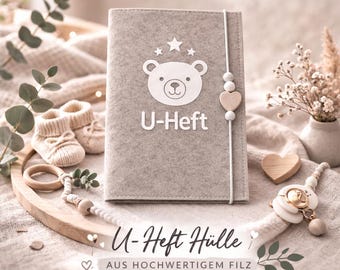 U-Heft Hülle Filz  | Hülle für U-Heft mit Herz-Detail | Geschenk für werdende Mama | Geschenk zur Geburt | Impfpass Hülle | Baby Geschenk