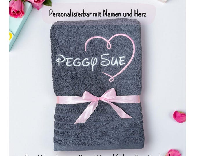 Personalized towel with name & heart – embroidered • Gift idea • 100% cotton • Hand towel, guest towel or bath towel – many colors