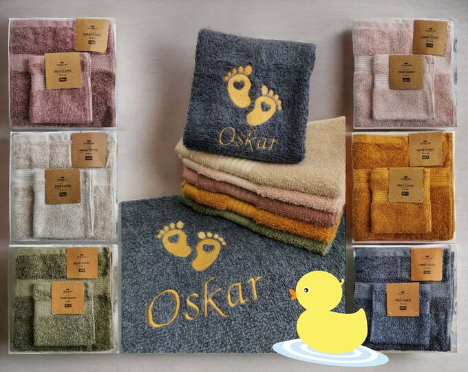 SET Personalized towel + washcloth/Baby towel embroidered with name/Baby washcloth personalized/Children/Babies/Gift set birth