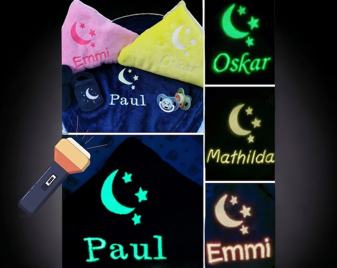 GLOWING BLANKET, Personalized Blanket, Embroidered Name Blanket, Birthday Gift, Living Blanket, Glow in the Dark, 9 Colors, 70 x 100 cm