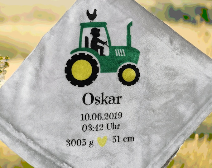 Children's blanket personalized/name blanket/customize/name and tractor/boy/birth/birthday/baptism/holidays/children's room/70x100