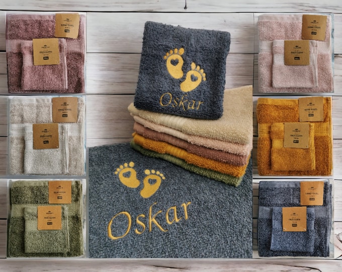SET Personalized towel + washcloth/Baby towel embroidered with name/Baby washcloth personalized/Children/Babies/Gift set birth