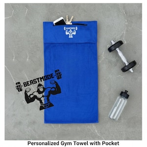 GORILLA Personalisiertes Gym Handtuch 50x100 cm mit Namen, Überschlag, Tasche, Mikrofaser, schnelltrocknend, gray, red