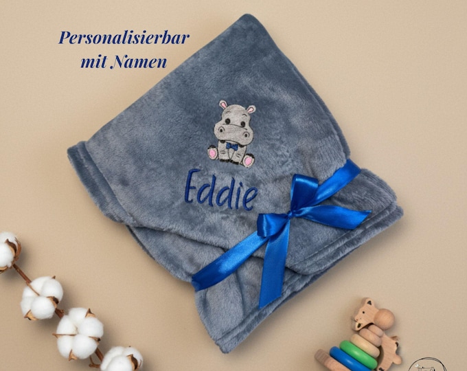 HIPFERD II Personalized Blanket with Name – Embroidered Cuddle Blanket for Babies & Children – Sketch Embroidery – Great Gift for Birth or Christening