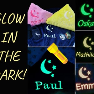 GLOWING BLANKET, Personalized Blanket, Embroidered Name Blanket, Birthday Gift, Living Blanket, Glow in the Dark, 9 Colors, 70 x 100 cm
