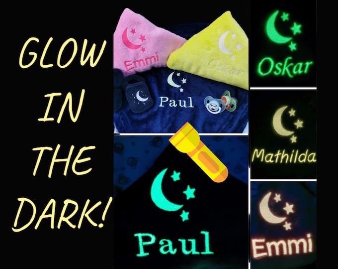 GLOWING BLANKET, Personalized Blanket, Embroidered Name Blanket, Birthday Gift, Living Blanket, Glow in the Dark, 9 Colors, 70 x 100 cm