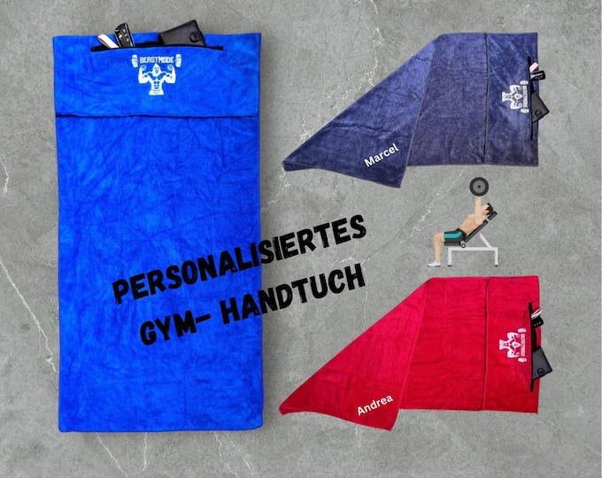 GORILLA Personalized Gym Towel 50 x 100 cm with Pocket & Flap/Towel with Name/Gym Accessory Individual Gift/Sport