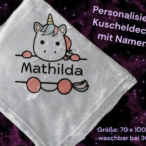 Children&#39;s blanket personalized/name blanket/customize/name and unicorn/girl/birth/birthday/baptism/holidays/children&#39;s room/70x100