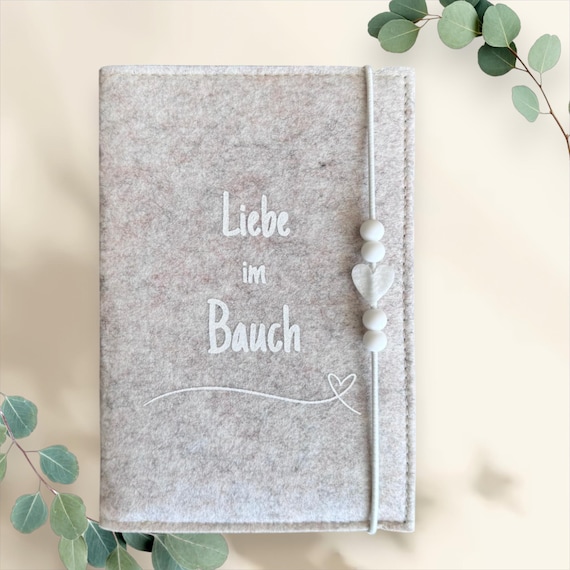 Housse En Feutre Gris Clair Pour Carnet De Maternité Allemand - Design étoiles, Avec élastique Et Compartiments