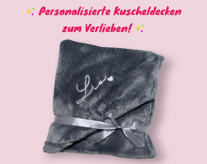 Cuddly blanket personalized with name – gift for baby, child & adult – embroidered blanket 50x100 or 130x150 – 13 colors