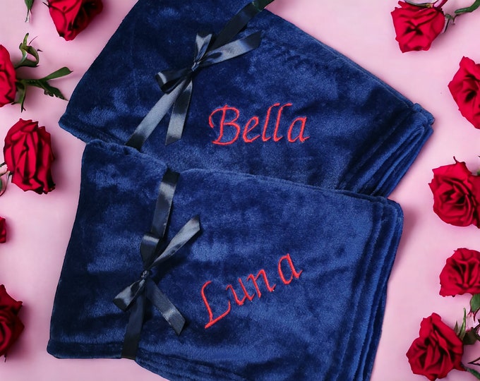 Personalized Blanket with Name, Embroidered Blanket, Gift for Baby, Children, Family & Pets, 13 Colors, 70x100, 130 x 150 cm