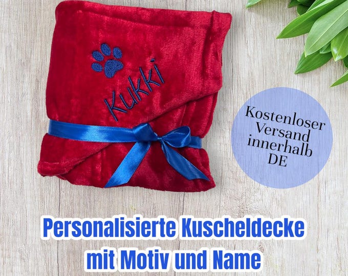 Personalized Dog Blanket with Name – Embroidered Cuddly Blanket for Dogs & Cats – Puppy Gift – Pet Blanket in 13 Colors/ 2 Sizes