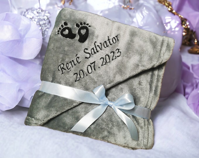 Personalized Baby Blanket, Embroidered Name Blanket, Cuddly Blanket, Birthday Gift, Christening Gift, Children's Room, 6 Colors, 70 x 100 cm