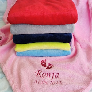 Personalized Baby Blanket, Embroidered Name Blanket, Cuddly Blanket, Birthday Gift, Christening Gift, Children&#39;s Room, 6 Colors, 70 x 100 cm